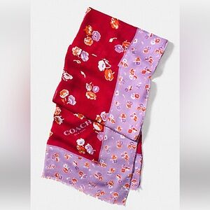 Coach Red and Lavender Floral Scarf